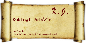 Kubinyi Jolán névjegykártya