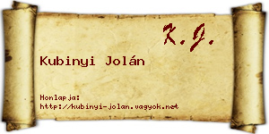 Kubinyi Jolán névjegykártya